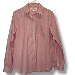 Trovata Birds of Paradis Pinstripe Long Sleeve Shirt Button Front Pink Small